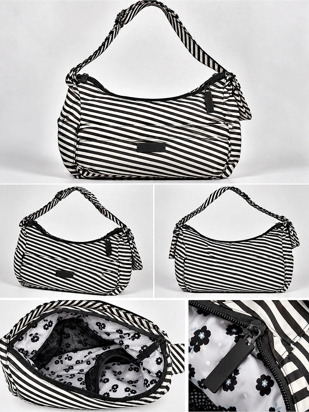 JuJuBe Striped Shoulder/ Diaper Bag in Black & White Like New